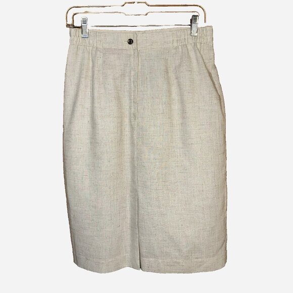 Vintage 90s Linen Blend Pencil Skirt Quiet Luxury Oatmeal Ivory Petite 10 Office - Picture 2 of 6